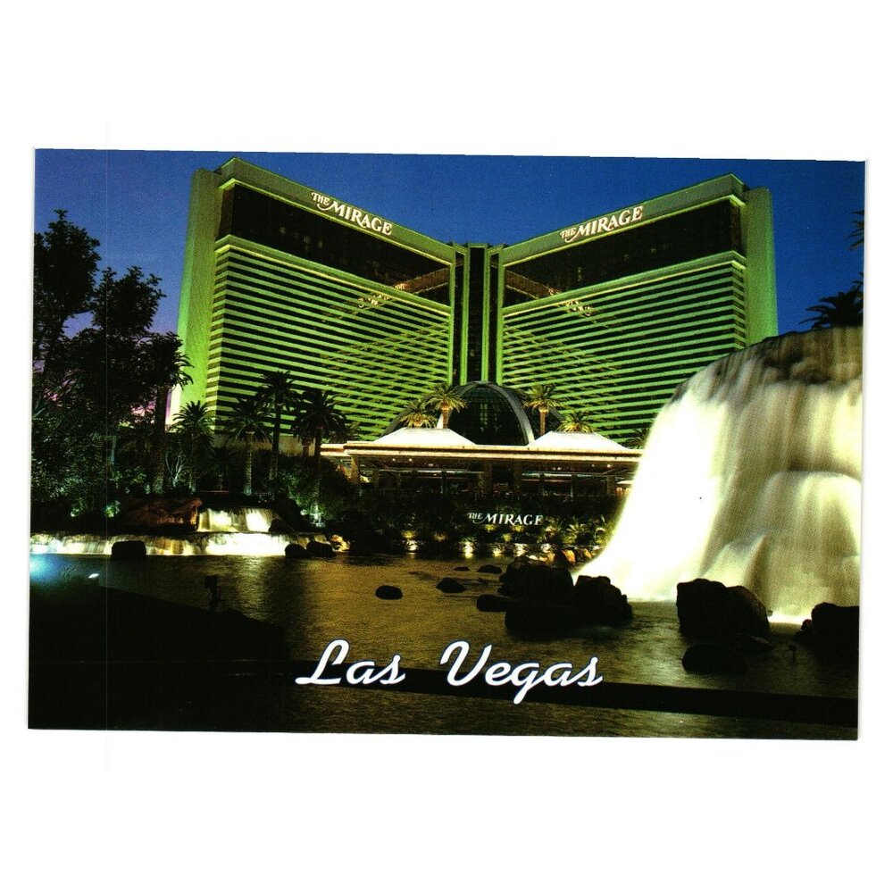 Mirage Hotel Casino Vintage Postcard Waterfall Volcano Day Photos